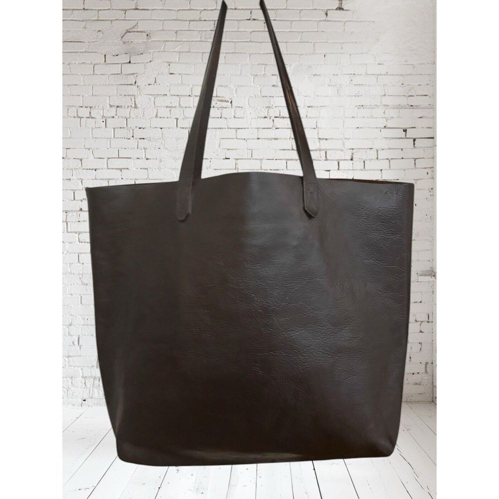 Madewell Large Transport Tote Dark Brown Leather 17.5" X 14"